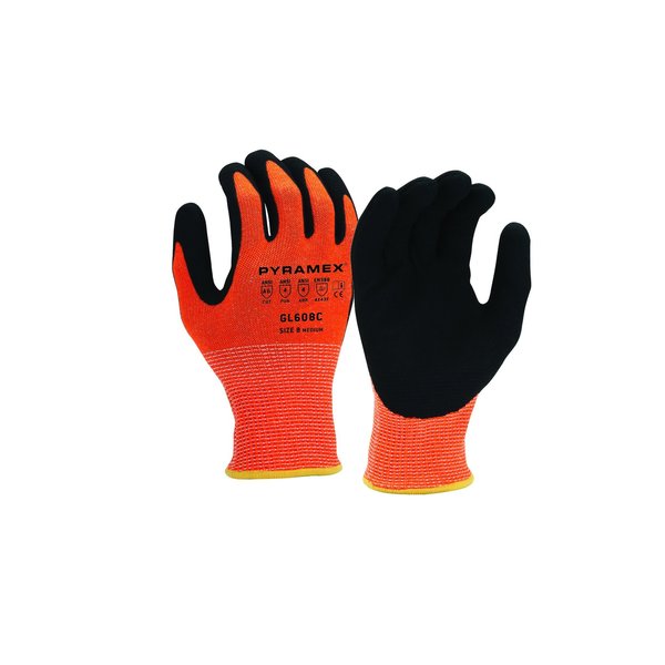 Pyramex Sandy Nitrile 13G HPPE HiVis Orange A6 Cut, Size M, 12PK GL608CM